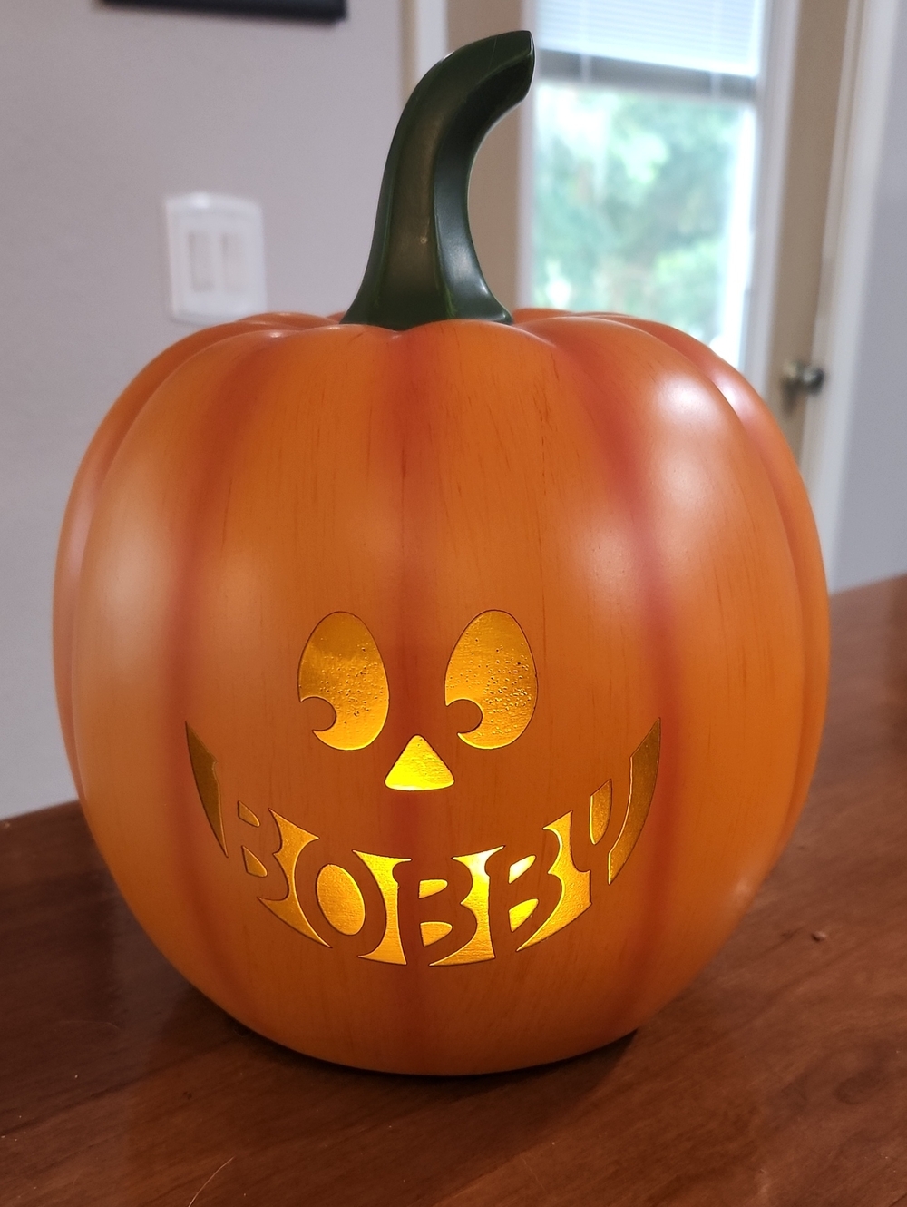 Orange LED Pumpkin Lantern - Personalized 'Bobby' Halloween Decor